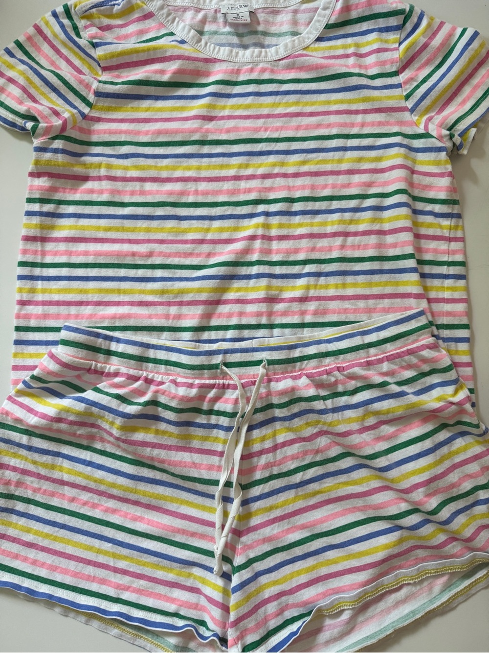 J Crew Striped Short Sleeve Pajama Set with Drawstring Shorts
